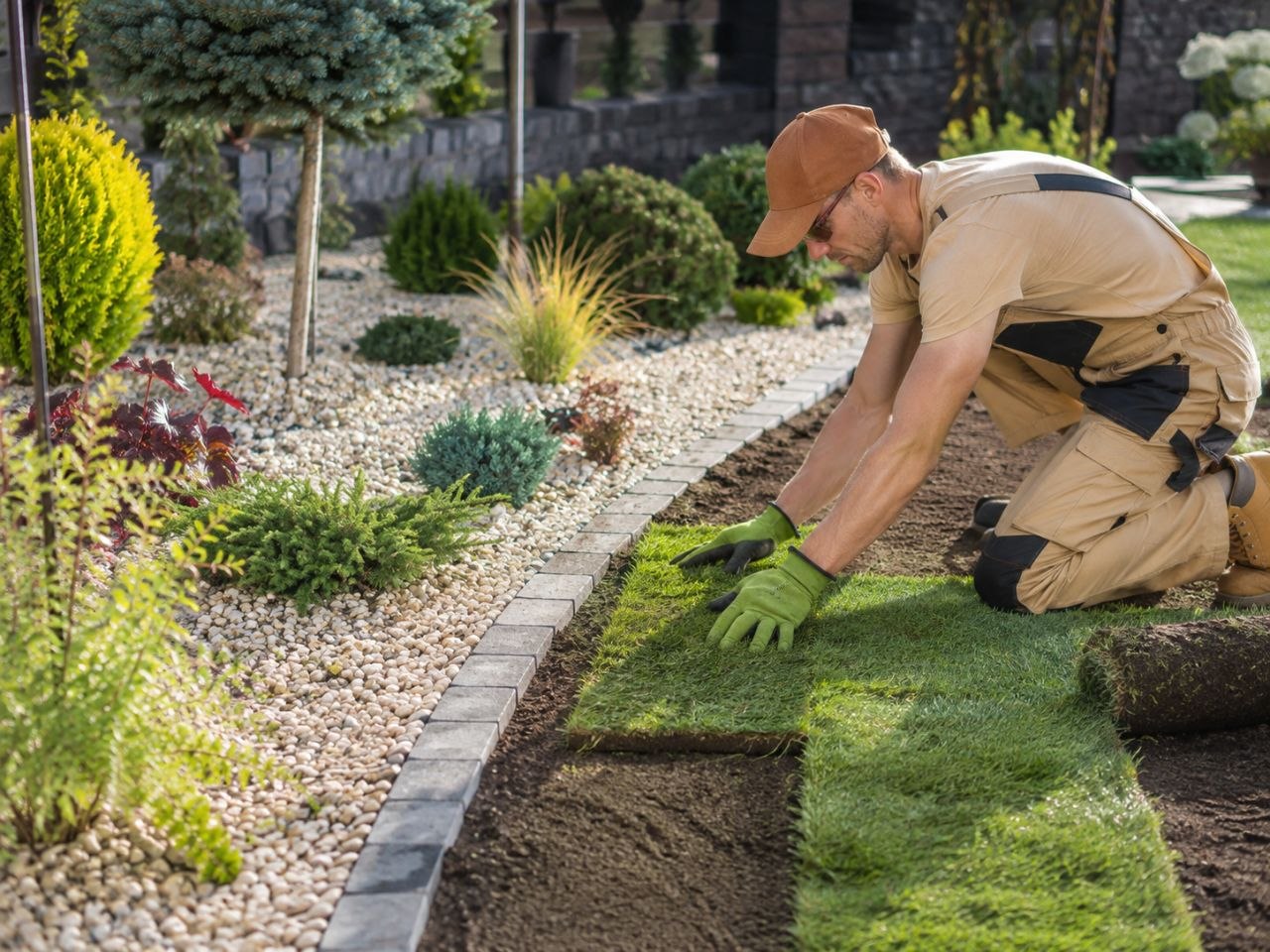 Pose de gazon dans un jardin aménagé par un professionnel à Nantes et dans le Sud-Loire