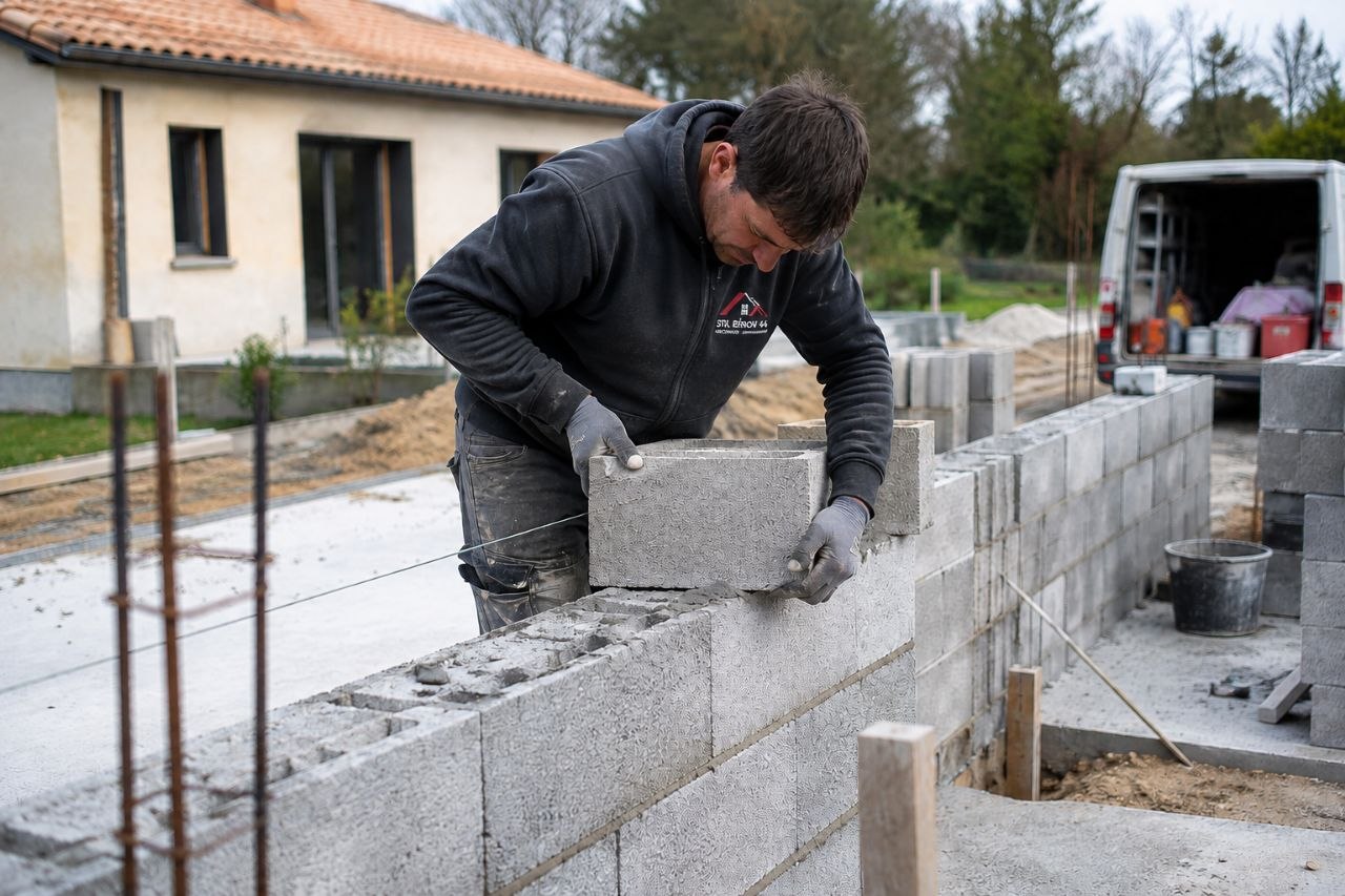 Travaux de maçonnerie générale avec pose de blocs béton dans le Sud-Loire et Nantes